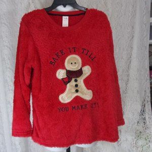 Secret Treasures TOP ONLY Christmas Gingerbread Fuzzy Sleep Top